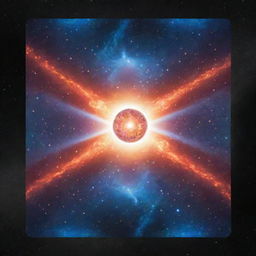 Create an imagery for 'Cosmic Split' card, an 'upcell' type. Visualize cosmic energy dividing a cell into two identical versions, reflecting replication. While radiating power, the card should encapsulate the idea of duplicating a basic cell.