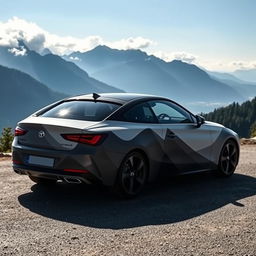 A car with a sleek design painted in a monochromatic color scheme inspired by majestic mountain ranges