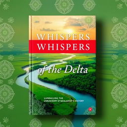 A book cover titled 'Whispers of the Delta: Unraveling the Tapestry of Bangladesh's History' designed with a modern and captivating aesthetic