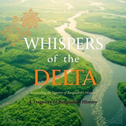 A book cover titled 'Whispers of the Delta: Unraveling the Tapestry of Bangladesh's History' featuring a sleek and modern aesthetic