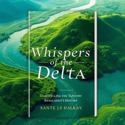 A book cover titled 'Whispers of the Delta: Unraveling the Tapestry of Bangladesh's History' featuring a sleek and modern aesthetic