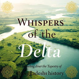 A book cover titled 'Whispers of the Delta: Unraveling the Tapestry of Bangladesh's History' featuring a sleek and modern aesthetic