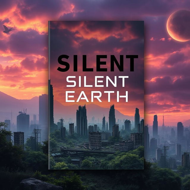 A book cover titled 'Silent Earth' designed for a science fiction novel that explores a story set on Earth after an apocalypse