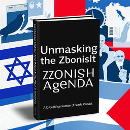 A book cover titled 'Unmasking the Zionist Agenda: A Critical Examination of Israel's Policies and Impact' designed with a sleek and modern aesthetic