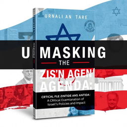 A book cover titled 'Unmasking the Zionist Agenda: A Critical Examination of Israel's Policies and Impact' designed with a sleek and modern aesthetic