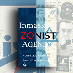 A book cover titled 'Unmasking the Zionist Agenda: A Critical Examination of Israel's Policies and Impact' designed with a sleek and modern aesthetic