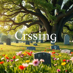 A compelling non-character poster for a short film inspired by Charlie Chaplin's The Gold Rush, set in a serene cemetery during spring