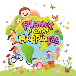 A vibrant and colorful family-themed wall poster titled "Planet of Happiness