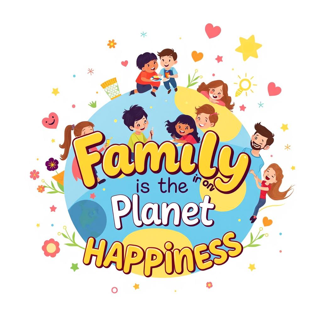 A cheerful and colorful wall poster titled "Family is the Planet of Happiness