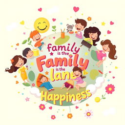 A cheerful and colorful wall poster titled "Family is the Planet of Happiness