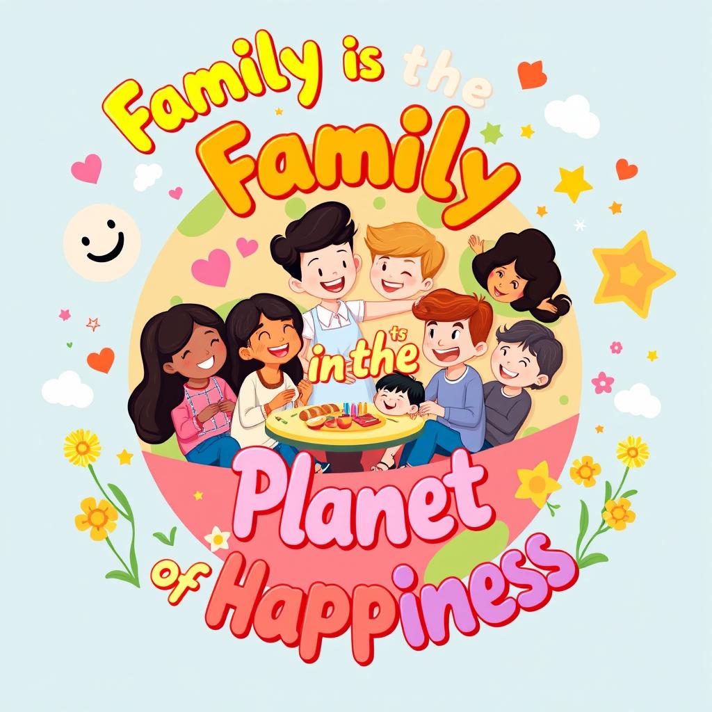 A cheerful and colorful wall poster titled "Family is the Planet of Happiness