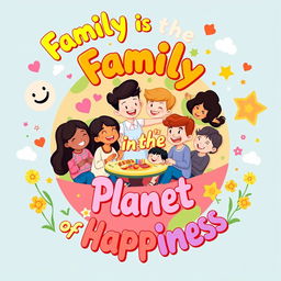 A cheerful and colorful wall poster titled "Family is the Planet of Happiness