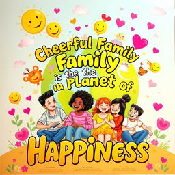 A lively and colorful wall poster titled "Cheerful Family is the Planet of Happiness