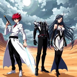 A dynamic scene featuring Ichigo Kurosaki in his Arrancar form, with his characteristic white and black attire, showcasing a fierce yet determined expression