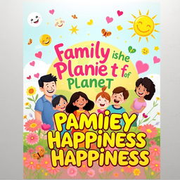 A joyful and colorful wall poster titled "Family is the Planet of Happiness