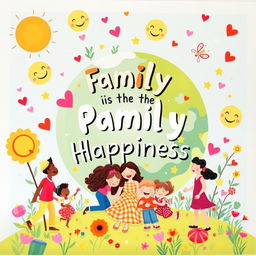 A joyful and colorful wall poster titled "Family is the Planet of Happiness