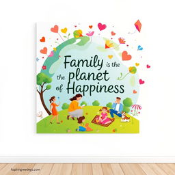 An engaging wall poster titled "Family is the Planet of Happiness