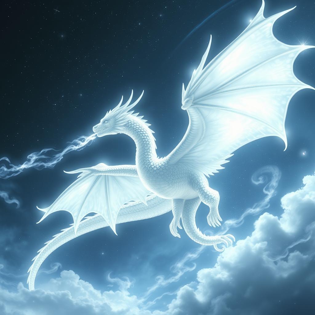 A majestic dragon of light, featuring dazzling white scales that shimmer like freshly fallen snow