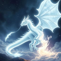 A majestic dragon of light, featuring dazzling white scales that shimmer like freshly fallen snow