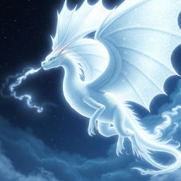 A majestic dragon of light, featuring dazzling white scales that shimmer like freshly fallen snow