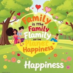 A vibrant wall poster titled "Family is the Planet of Happiness