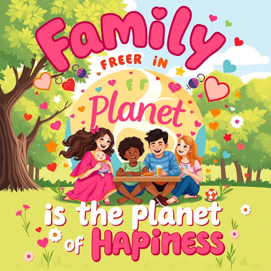 A vibrant wall poster titled "Family is the Planet of Happiness