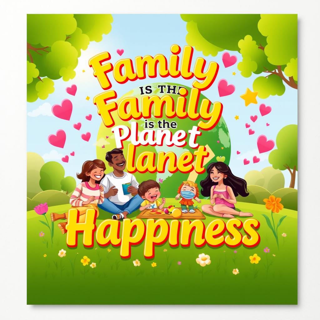 A vibrant wall poster titled "Family is the Planet of Happiness