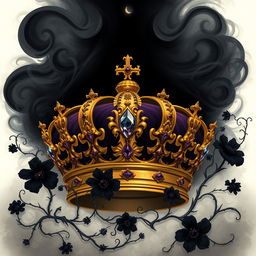 A stylized, non-realistic interpretation of regal themes featuring a majestic crown surrounded by ethereal elements