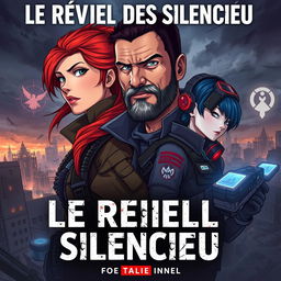 Cover art for "Le Réveil des Silencieux", featuring the main characters Lena Raikov, Kai, and Jenna