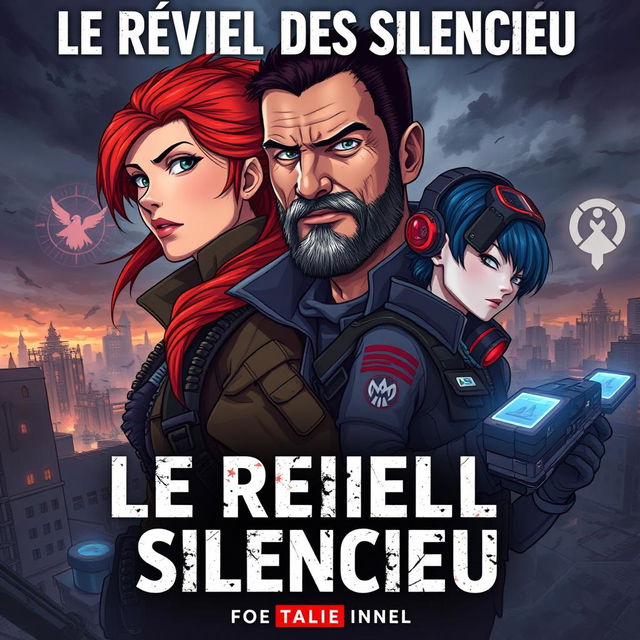 Cover art for "Le Réveil des Silencieux", featuring the main characters Lena Raikov, Kai, and Jenna