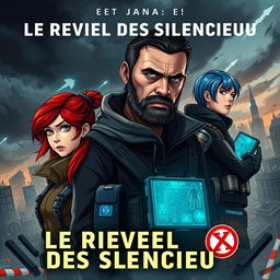 Cover art for "Le Réveil des Silencieux", featuring the main characters Lena Raikov, Kai, and Jenna