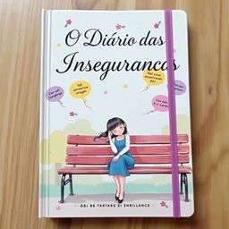 A beautifully illustrated cover of a diary titled 'O Diário das Inseguranças', featuring a whimsical design with vibrant colors