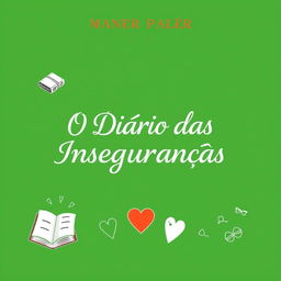 The cover design of a book titled "O Diário das Inseguranças" featuring a vibrant green background