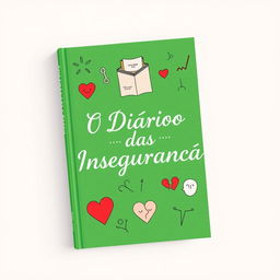 The cover design of a book titled "O Diário das Inseguranças" featuring a vibrant green background