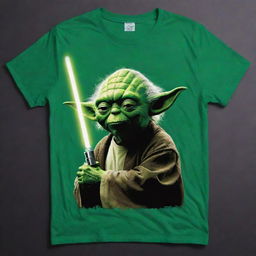 A comfortable, casual t-shirt with a cool, graphic print featuring Yoda, the wise and powerful Jedi Master from Star Wars, against a bright, bold background.