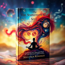 A captivating book cover for "The Symphony of Self: Uniting Mind and Soul" by Malcolm Kingsley, featuring an ethereal and dreamlike landscape