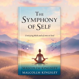 An enchanting book cover for "The Symphony of Self: Uniting Mind and Soul" by Malcolm Kingsley, visually representing the profound connection between the subconscious and conscious mind