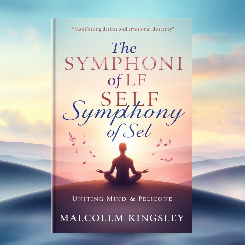 An enchanting book cover for "The Symphony of Self: Uniting Mind and Soul" by Malcolm Kingsley, visually representing the profound connection between the subconscious and conscious mind