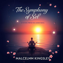 An artistic and inspiring book cover for "The Symphony of Self: Uniting Mind and Soul" by Malcolm Kingsley, illustrating the deep connection between the subconscious mind and conscious intentions