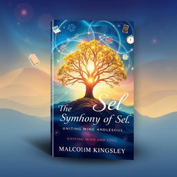 A visually stunning book cover for "The Symphony of Self: Uniting Mind and Soul" by Malcolm Kingsley, capturing the intricate relationship between the subconscious mind and conscious intentions