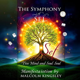 A visually stunning book cover for "The Symphony of Self: Uniting Mind and Soul" by Malcolm Kingsley, capturing the intricate relationship between the subconscious mind and conscious intentions