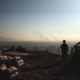 A dramatic scene depicting a military area in northern Israel, showcasing five evacuated towns marked as military zones