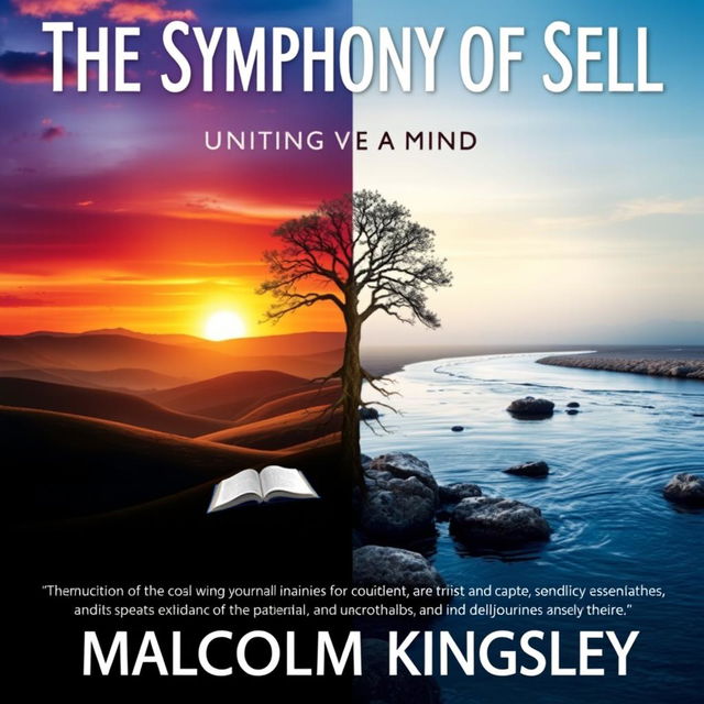 A realistic and thought-provoking book cover for "The Symphony of Self: Uniting Mind and Soul" by Malcolm Kingsley