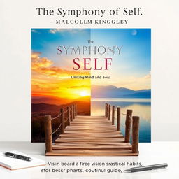 A realistic and visually engaging book cover design for "The Symphony of Self: Uniting Mind and Soul" by Malcolm Kingsley, sized for A5