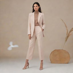 An ultra-modern, chic outfit with curated pieces, rendered in a semi-realistic style that effortlessly melds both reality and fashion-forward aesthetics.