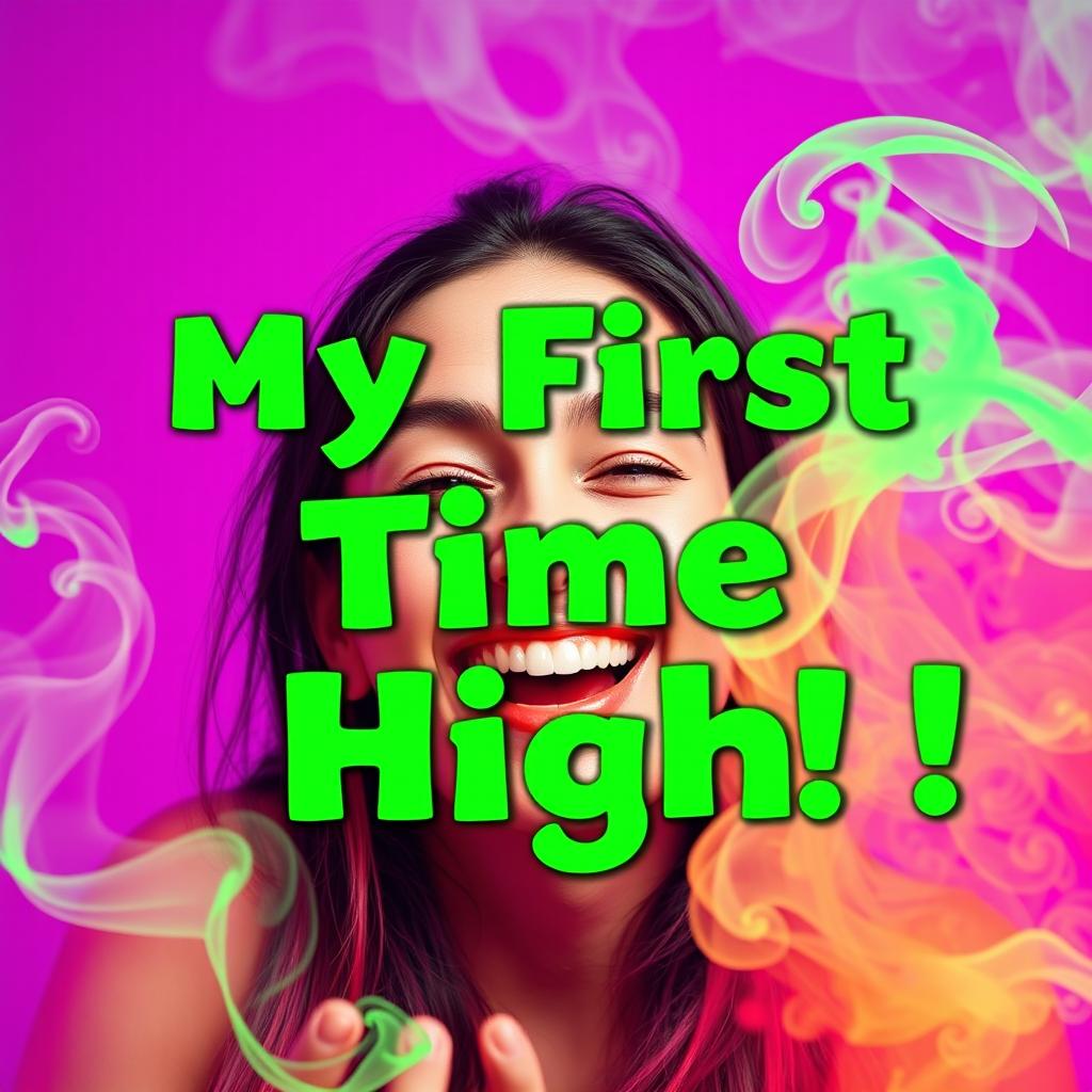 A vibrant and eye-catching YouTube thumbnail featuring a person with a joyful, slightly elevated expression, surrounded by swirling colorful smoke that adds a playful, psychedelic vibe