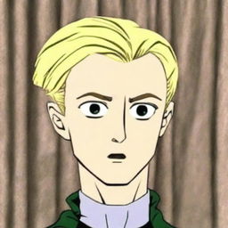 An animated Draco Malfoy face with his iconic middle-parted blonde hair, showcasing his sharp features.