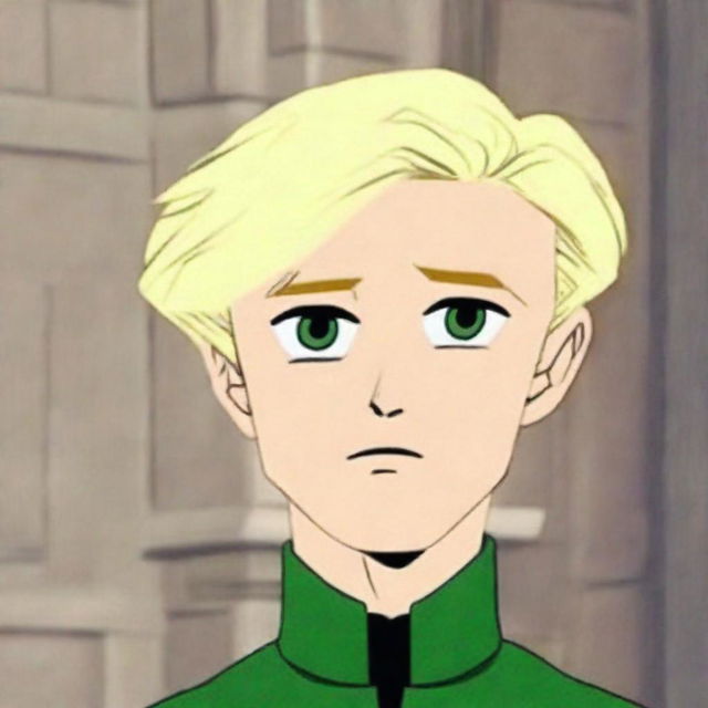 An animated Draco Malfoy face with his iconic middle-parted blonde hair, showcasing his sharp features.