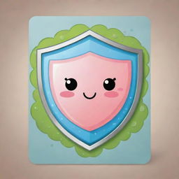 Illustrate a cute, cartoon style 'Telomere Shield' card, an 'upcell' type. Represent it as an adorable protective bubble around a cell, enhancing its lifespan and resistance. The shield should emit a radiance suggesting immunity to destructive forces.