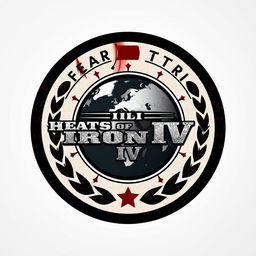 A logo inspired by the video game Hearts of Iron IV (HoI4), featuring elements such as a stylized world map with prominent national borders, military insignia, and iconic symbols representing various factions like Axis and Allies